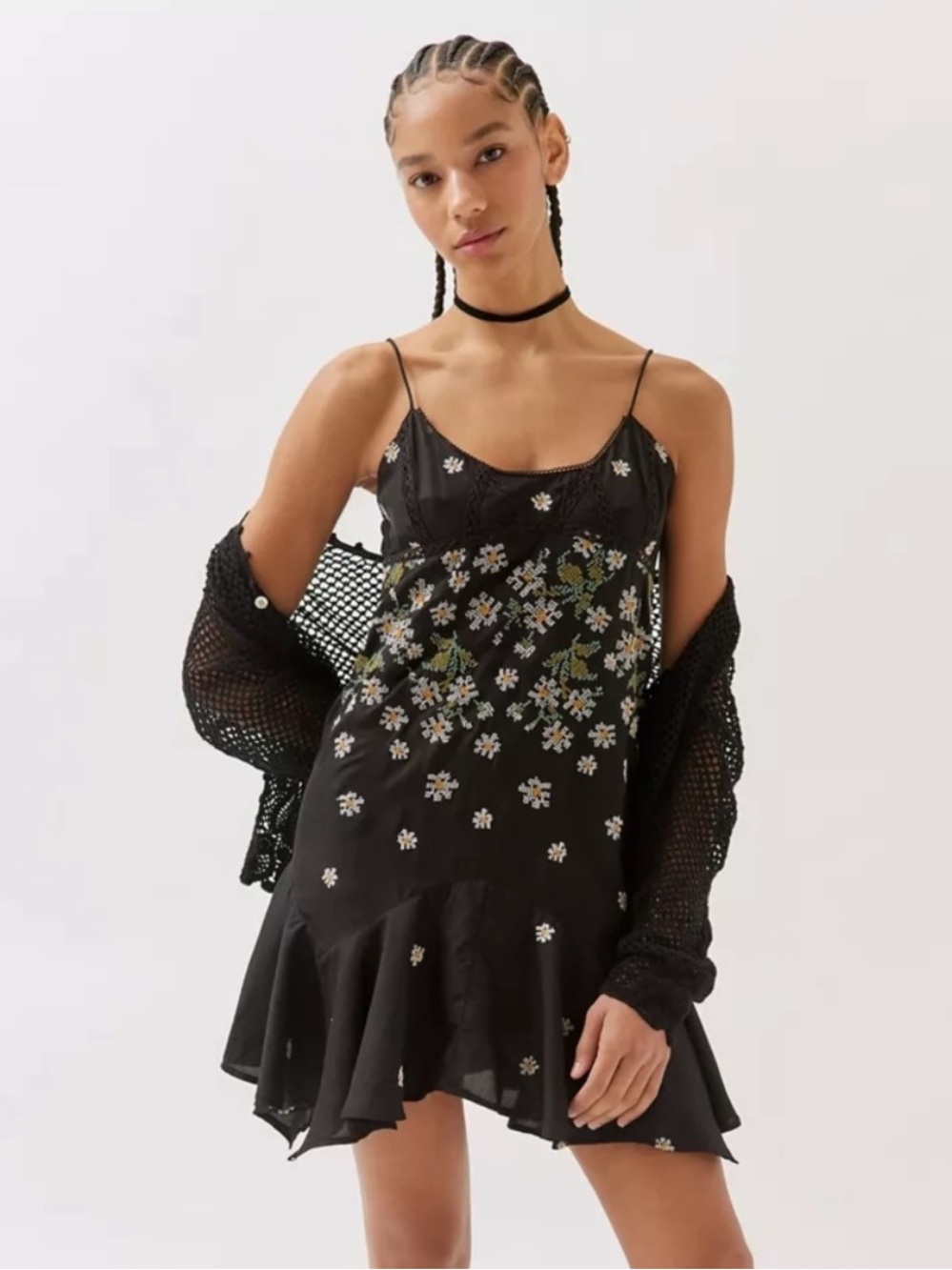 Urban Outfitters Black Floral Slip Mini Dress- Small